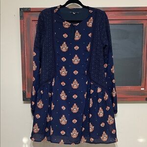 Miss Me Navy Top with Orange Floral Trim